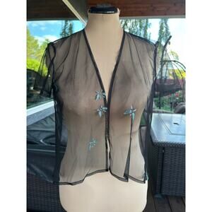 Vintage Sheer Top Sz. 10 - Butterfly, Glitter,  Y2K, Coverup, Whimsigoth